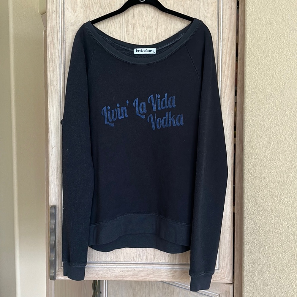 Brokedown Livin’ La Vida Vodka Dark Blue Sweater